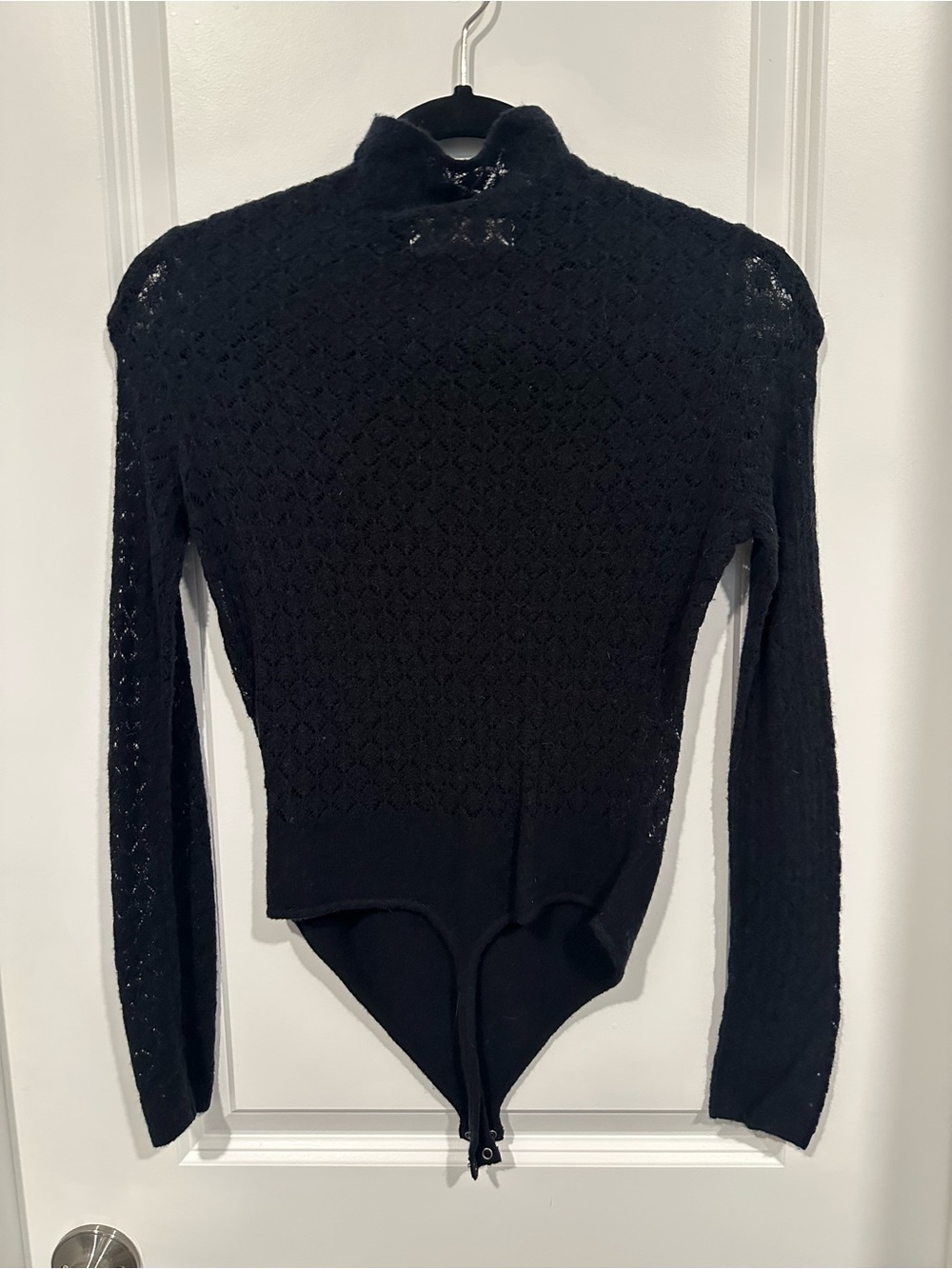 Abercrombie & Fitch Black Lace-Knit Long Sleeve Bodysuit